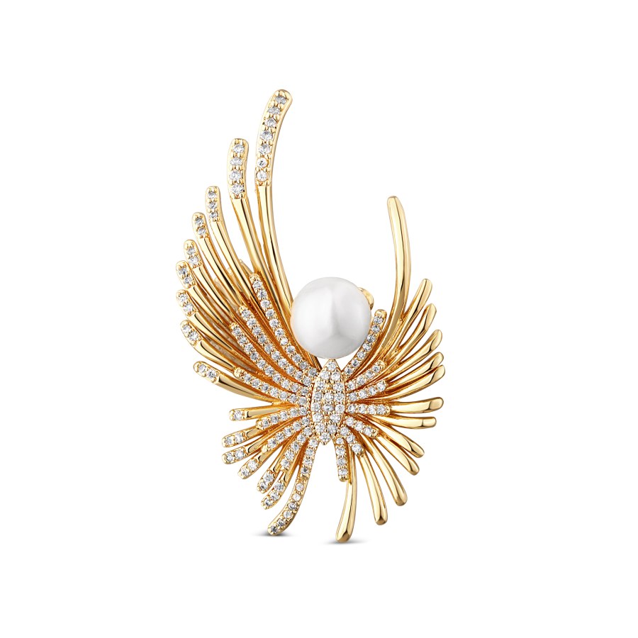 JwL Luxury Pearls Pozlacená brož anděl s perlou a krystaly JL0822 - Brože