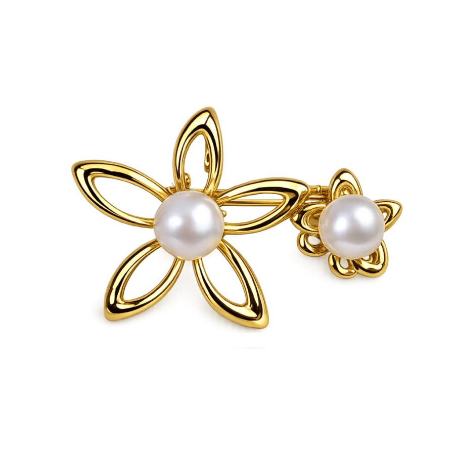 JwL Luxury Pearls Pozlacená brož Květiny s&nbsp;pravou perlou JL0886 - Brože