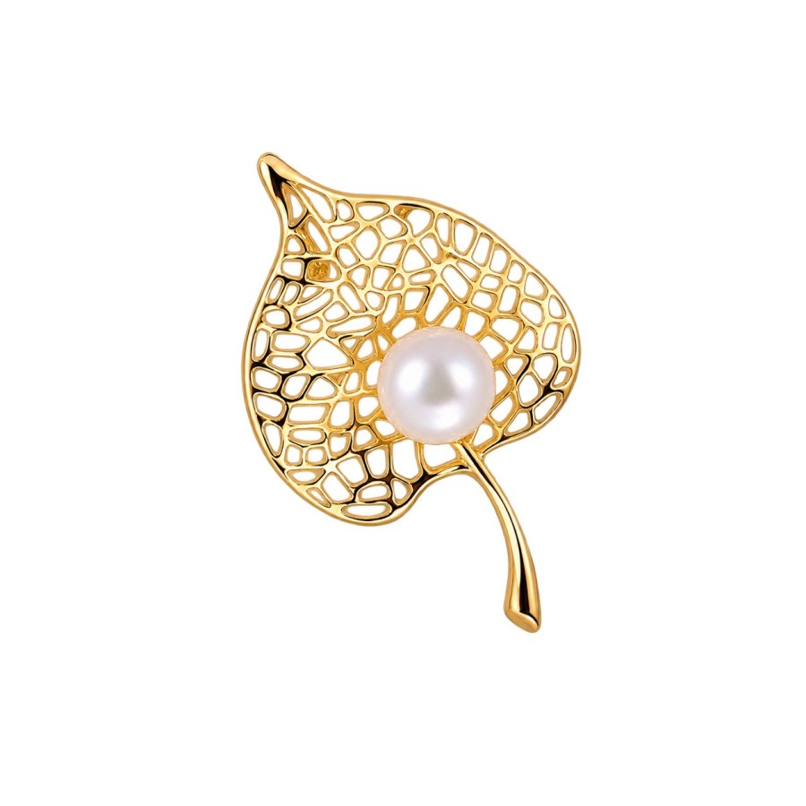 JwL Luxury Pearls Pozlacená brož s&nbsp;pravou perlou Lipový list JL0881 - Brože