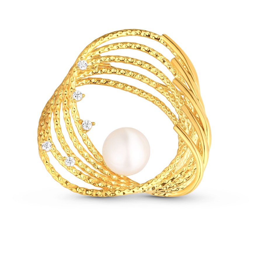 JwL Luxury Pearls Pozlacená perlová brož s pravou perlou a zirkony JL0846 - Brože