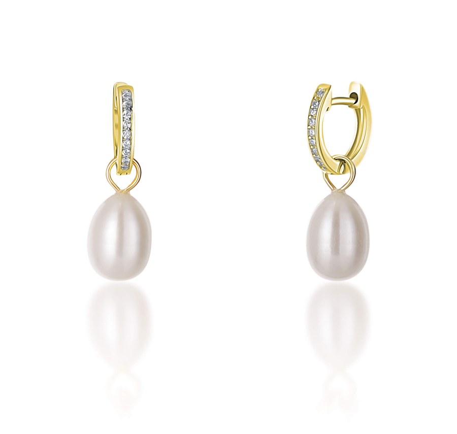 JwL Luxury Pearls Pozlacené kruhové náušnice á la vévodkyně Kate s pravou perlou a zirkony 3v1 JL0686 - Náušnice Visací náušnice