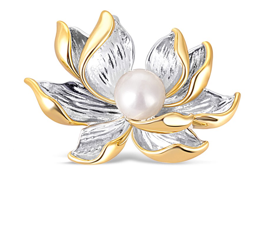 JwL Luxury Pearls Překrásná bicolor brož s perlou 2v1 Lotosový květ JL0698 - Brože