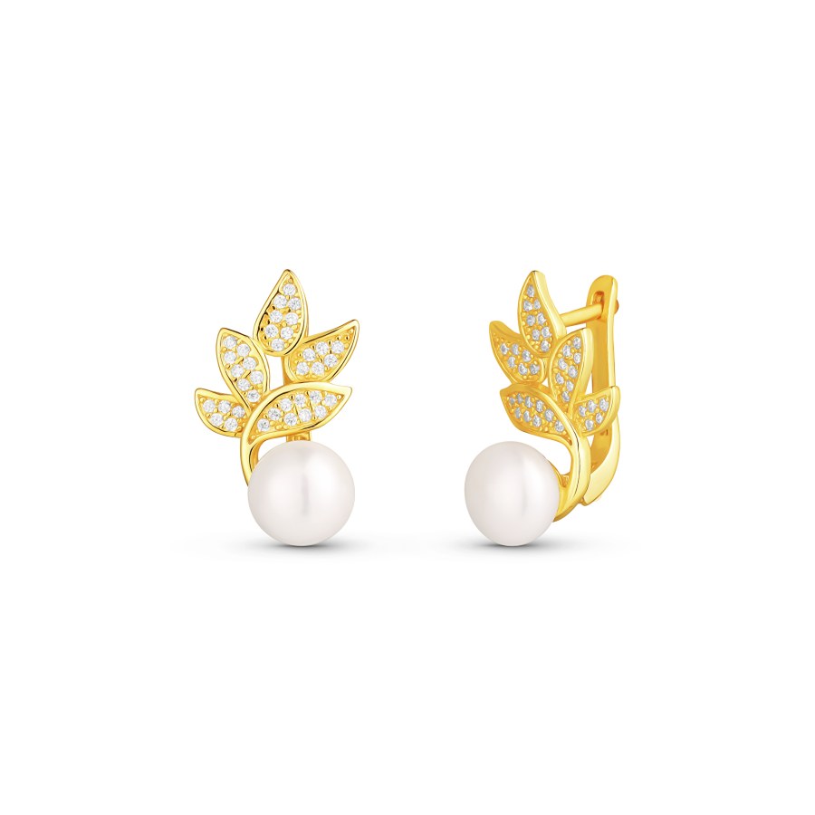 JwL Luxury Pearls Překrásné pozlacené náušnice s pravými perlami a zirkony JL0827 - Náušnice Visací náušnice