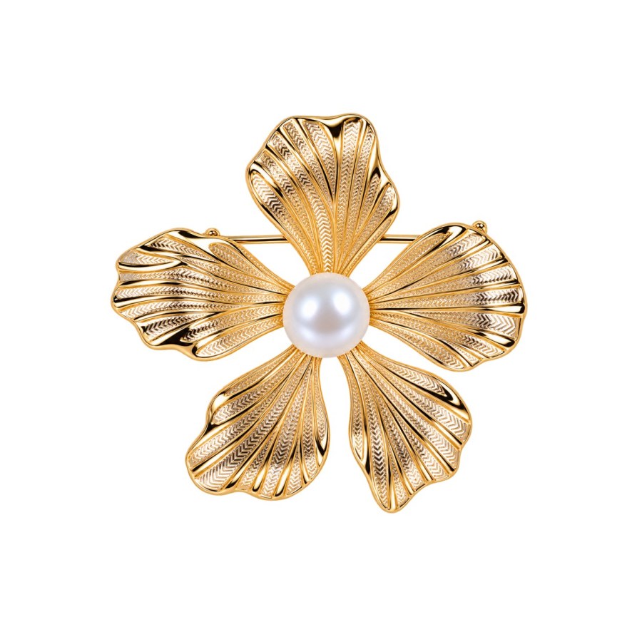 JwL Luxury Pearls Půvabná brož s&nbsp;pravou perlou Zlatý květ JL0883 - Brože