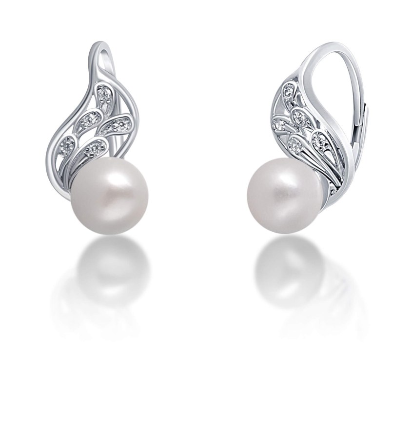JwL Luxury Pearls Půvabné stříbrné náušnice s pravou bílou perlou JL0706 - Náušnice Visací náušnice