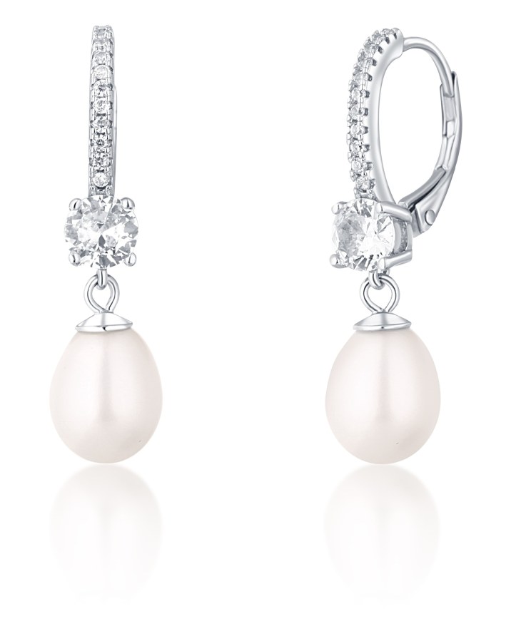 JwL Luxury Pearls Půvabné stříbrné náušnice s pravými perlami a zirkony JL0739 - Náušnice Visací náušnice