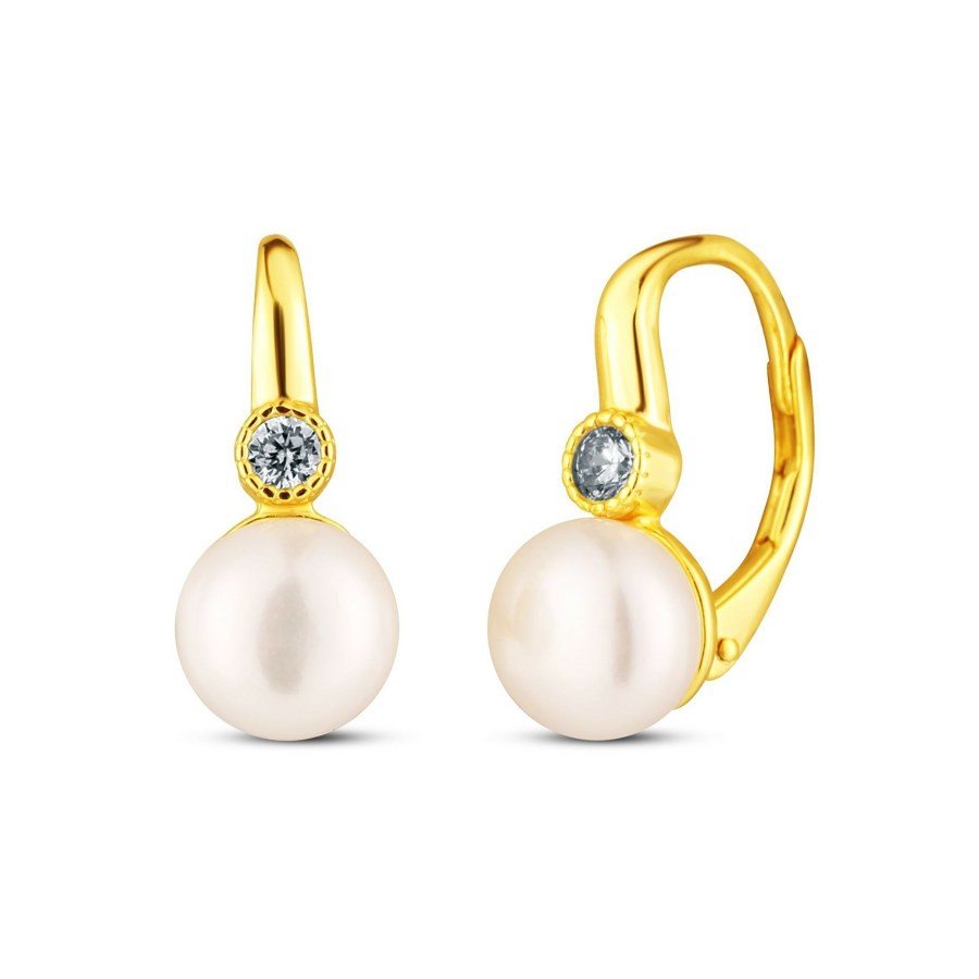 JwL Luxury Pearls Slušivé pozlacené náušnice s perlami a zirkony JL0851 JwL Luxury Pearls Slušivé pozlacené náušnice s perlami a zirkony JL0851 - Náušnice Visací náušnice