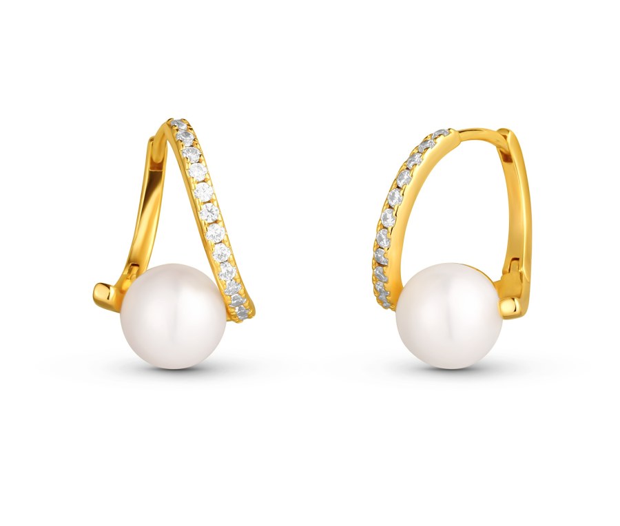 JwL Luxury Pearls Slušivé pozlacené náušnice s pravou perlou a zirkony JL0850 - Náušnice Kruhy