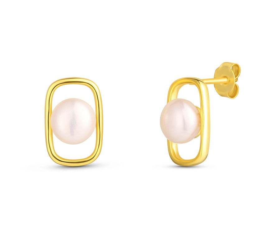 JwL Luxury Pearls Jemné pozlacené náušnice s pravou perlou JL0828 - Náušnice Visací náušnice
