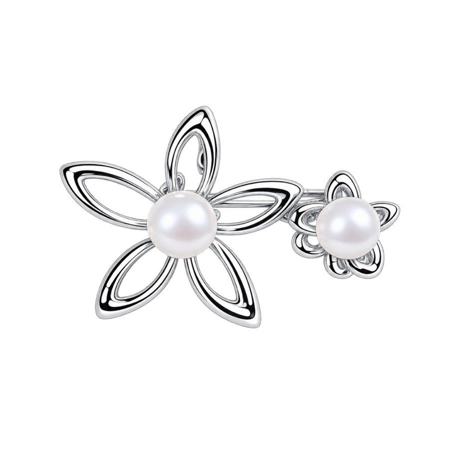 JwL Luxury Pearls Stříbrná brož Květiny s&nbsp;pravou perlou JL0885 - Brože