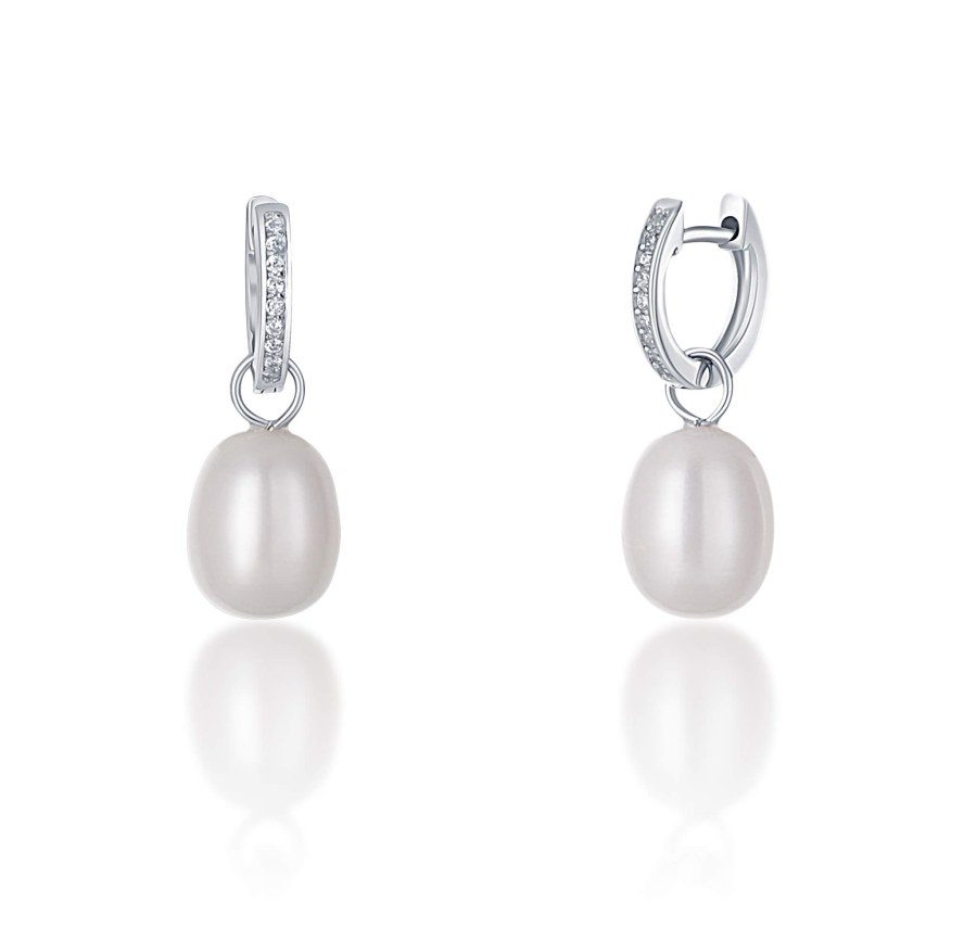 JwL Luxury Pearls Stříbrné kruhové náušnice á la vévodkyně Kate s pravou perlou a zirkony 3v1 JL0685 - Náušnice Visací náušnice