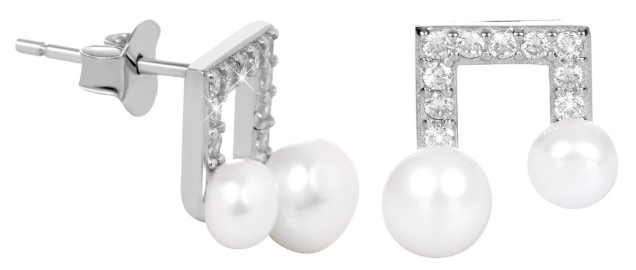 JwL Luxury Pearls Stříbrné náušnice Noty s pravou perlou a zirkony JL0414 - Náušnice Pecky