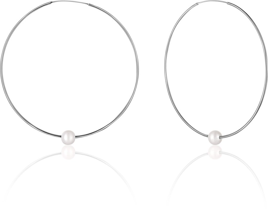 JwL Luxury Pearls Stříbrné náušnice kruhy s pravými bílými perlami JL0638 - Náušnice Kruhy