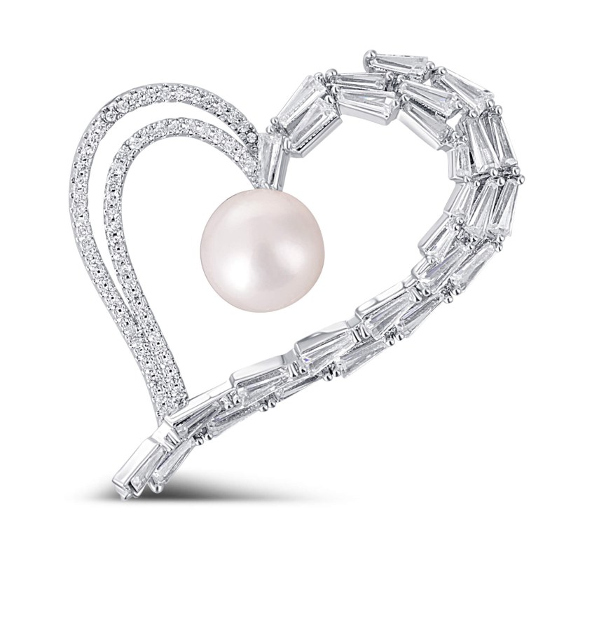 JwL Luxury Pearls Třpytivá brož asymetrické srdce s pravou perlou a krystaly JL0696 - Brože