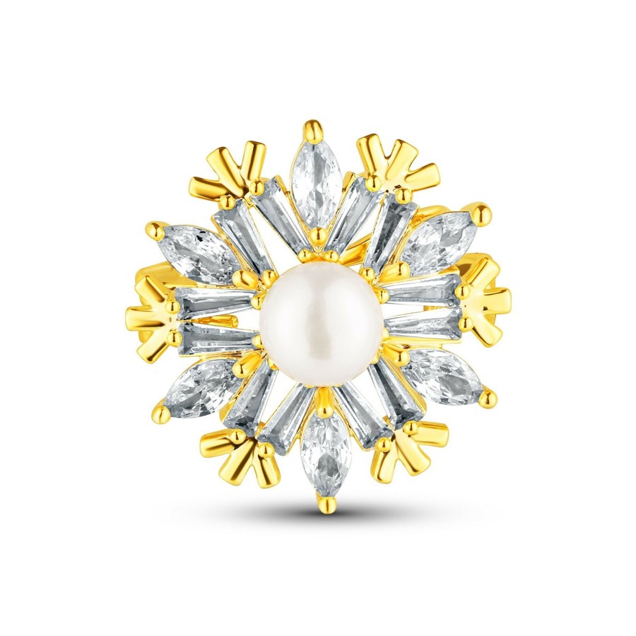 JwL Luxury Pearls Třpytivá brož ve tvaru sněhové vločky s perlou JL0873 - Brože
