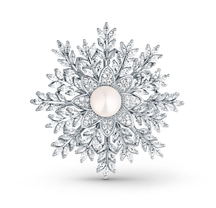 JwL Luxury Pearls Třpytivá brož Vločka 2v1 s pravou perlou JL0847 - Brože