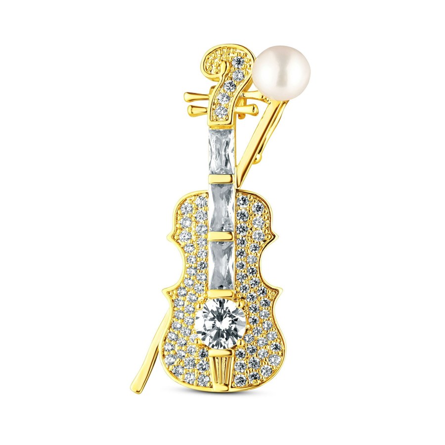 JwL Luxury Pearls Třpytivá perlová brož Housle JL0871 - Brože