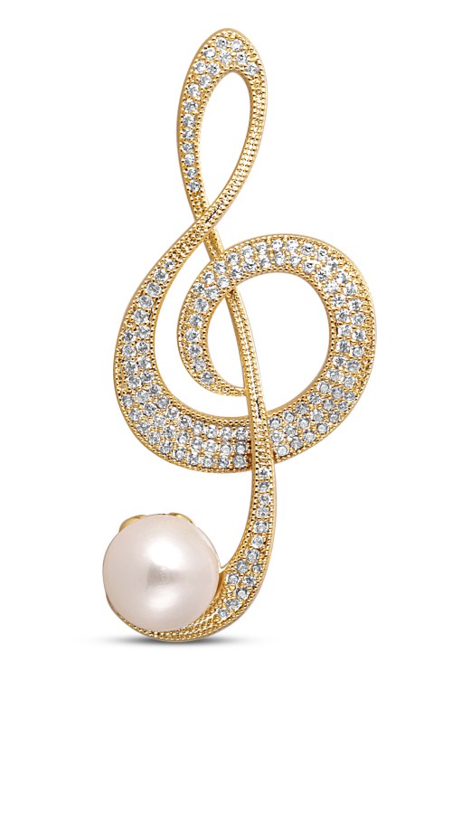 JwL Luxury Pearls Třpytivá perlová brož Houslový klíč JL0702 - Brože