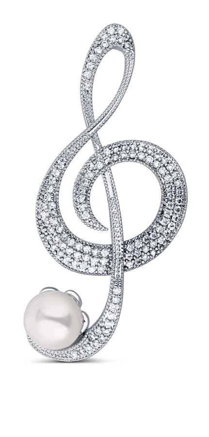 JwL Luxury Pearls Třpytivá perlová brož Houslový klíč JL0793 - Brože