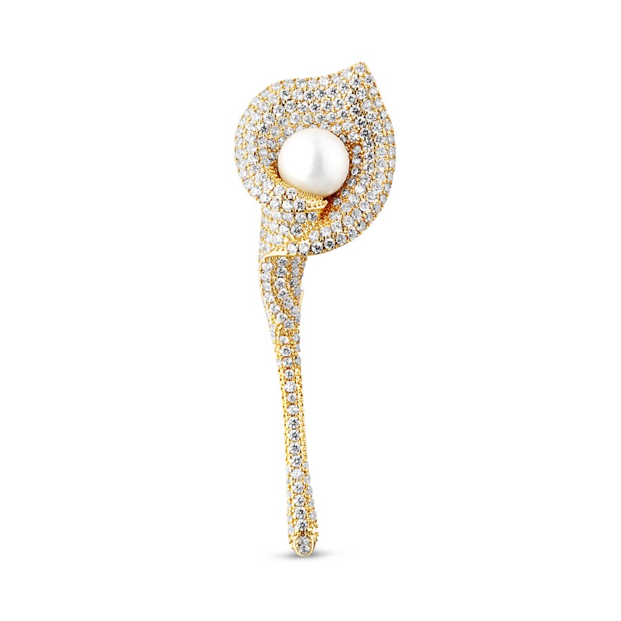 JwL Luxury Pearls Třpytivá pozlacená brož 2v1 Květina Kala JL0815 - Brože