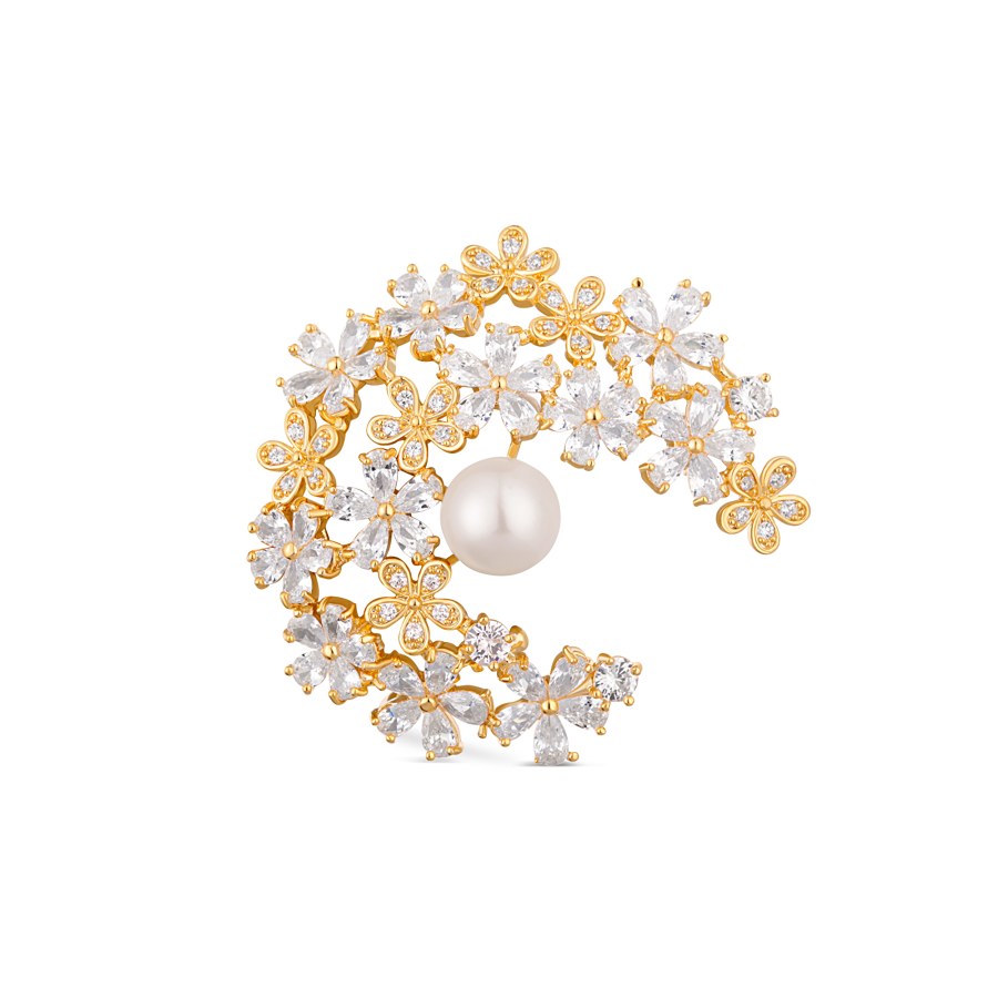 JwL Luxury Pearls Třpytivá pozlacená brož 2v1 s pravou perlou a krystaly JL0730 - Brože