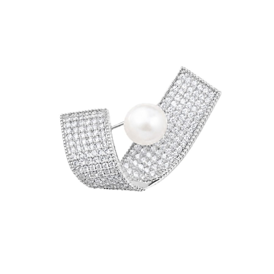 JwL Luxury Pearls Třpytivá stříbrná brož s&nbsp;pravou perlou a&nbsp;zirkony JL0879 - Brože