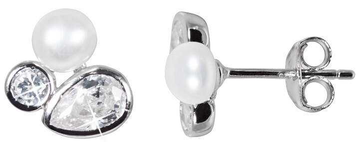JwL Luxury Pearls Třpytivé náušnice s pravou perlou a krystaly JL0545 - Náušnice Pecky