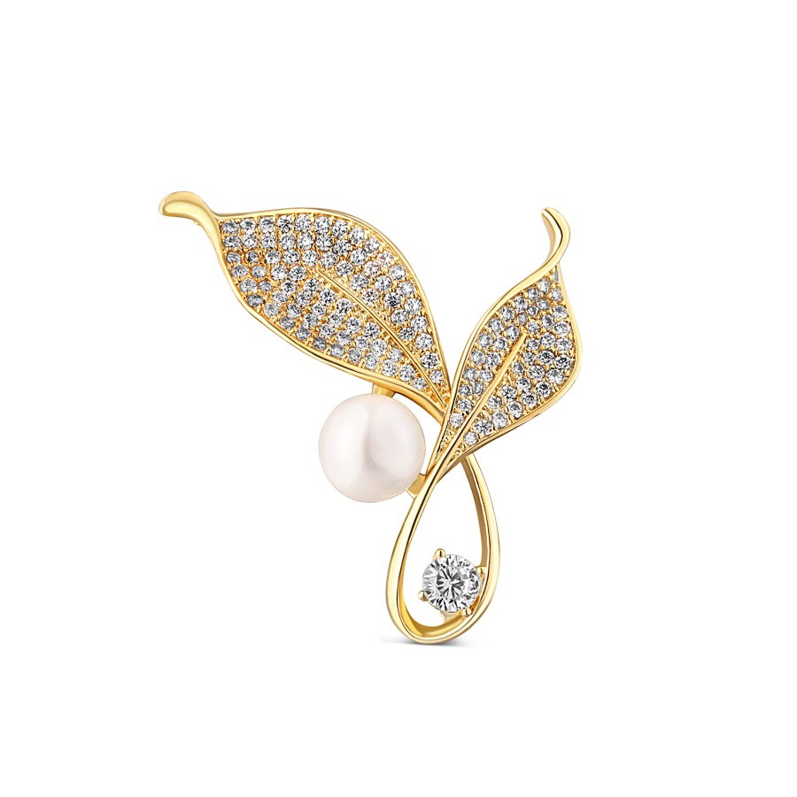 JwL Luxury Pearls Zářivá perlová brož s krystaly Lístky 2v1 JL0817 - Brože