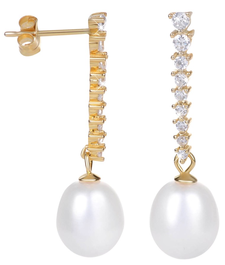 JwL Luxury Pearls Zlacené perlové náušnice s krystaly JL0405 - Náušnice Visací náušnice