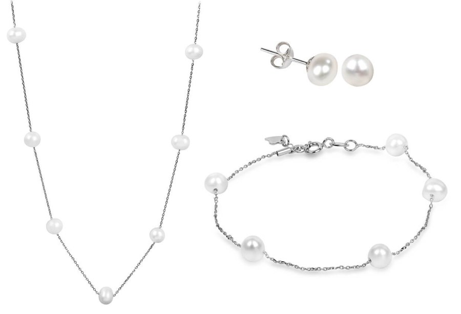 JwL Luxury Pearls Zvýhodněná perlová souprava šperků JL0355, JL0353 a JL0026 (náhrdelník, náramek, náušnice) - Náhrdelníky