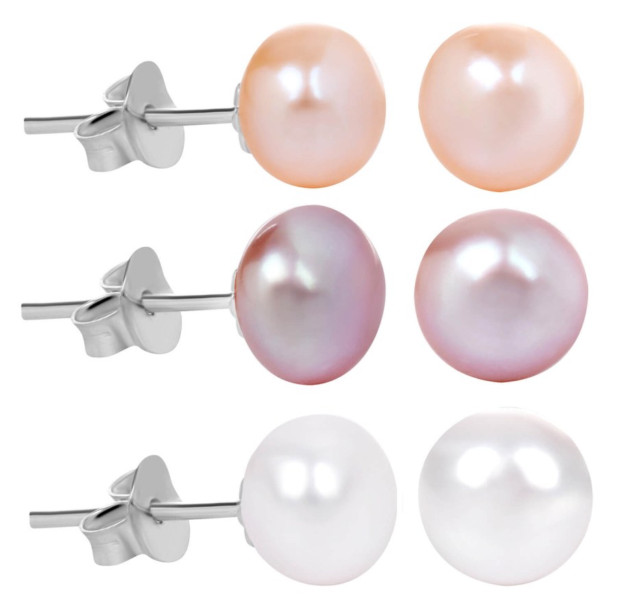 JwL Luxury Pearls Zvýhodněná sada 3 párů perlových náušnic - bílé, lososové, fialové JL0426 - Náušnice Pecky