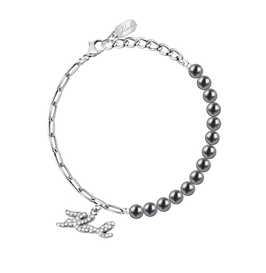 Karl Lagerfeld Ikonický náramek s černými perlami Pearl KLAYR10