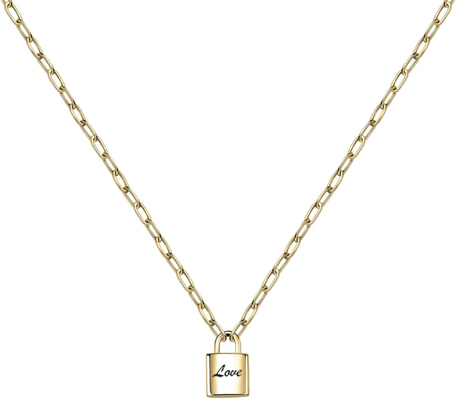 La Petite Story Pozlacený náhrdelník s visacím zámečkem Love LPS10ASD04