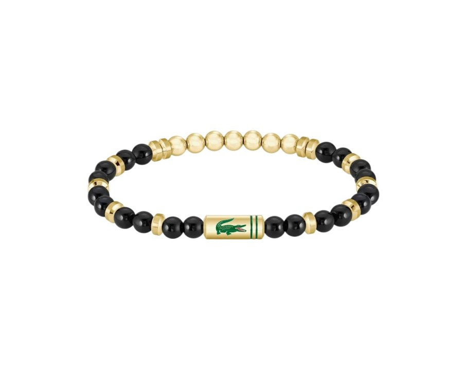 Lacoste Pozlacený korálkový náramek s onyxem Matchpoint 2040593