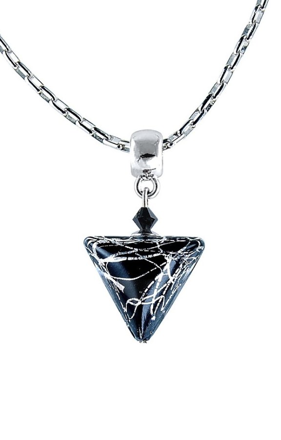 Lampglas Elegantní náhrdelník Black Marble Triangle s ryzím stříbrem v perle Lampglas NTA2