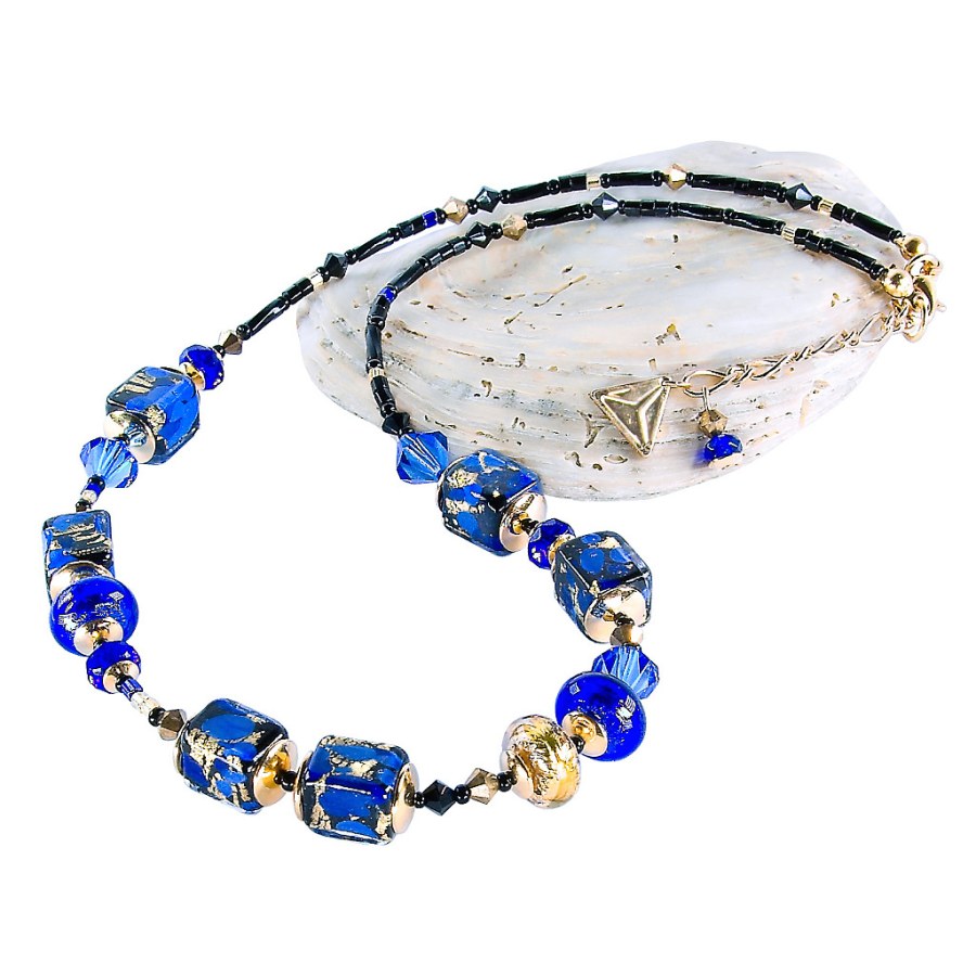 Lampglas Elegantní náhrdelník Deep Blue s 24karátovým zlatem a ryzím stříbrem v perlách Lampglas NCU50 - Náhrdelníky