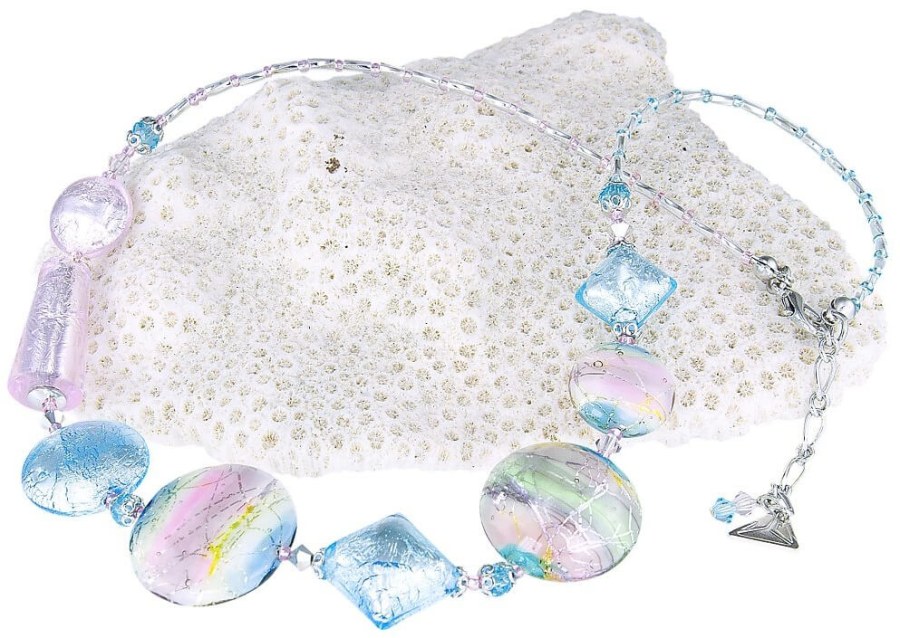 Lampglas Půvabný náhrdelník Pastel Dream s ryzím stříbrem v perlách Lampglas NRO8 - Náhrdelníky