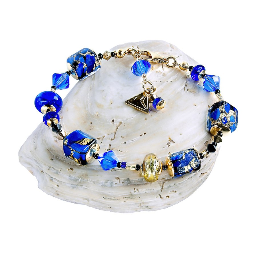 Lampglas Elegantní náramek Deep Blue s 24karátovým zlatem v perlách Lampglas BCU50 - Náramky Korálkové náramky