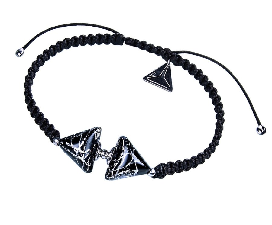 Lampglas Elegantní náramek Double Black Marble Triangle s ryzím stříbrem v perlách Lampglas BTA-D-2 - Náramky Kabala náramky