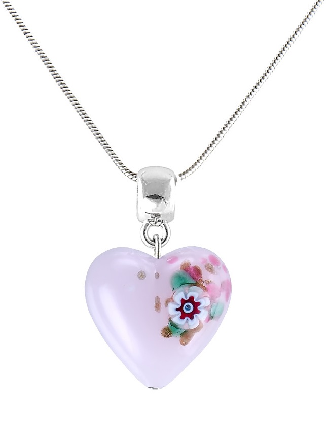 Lampglas Hravý náhrdelník Pink Flower s unikátní kresbou v perle Lampglas NLH11 - Náhrdelníky