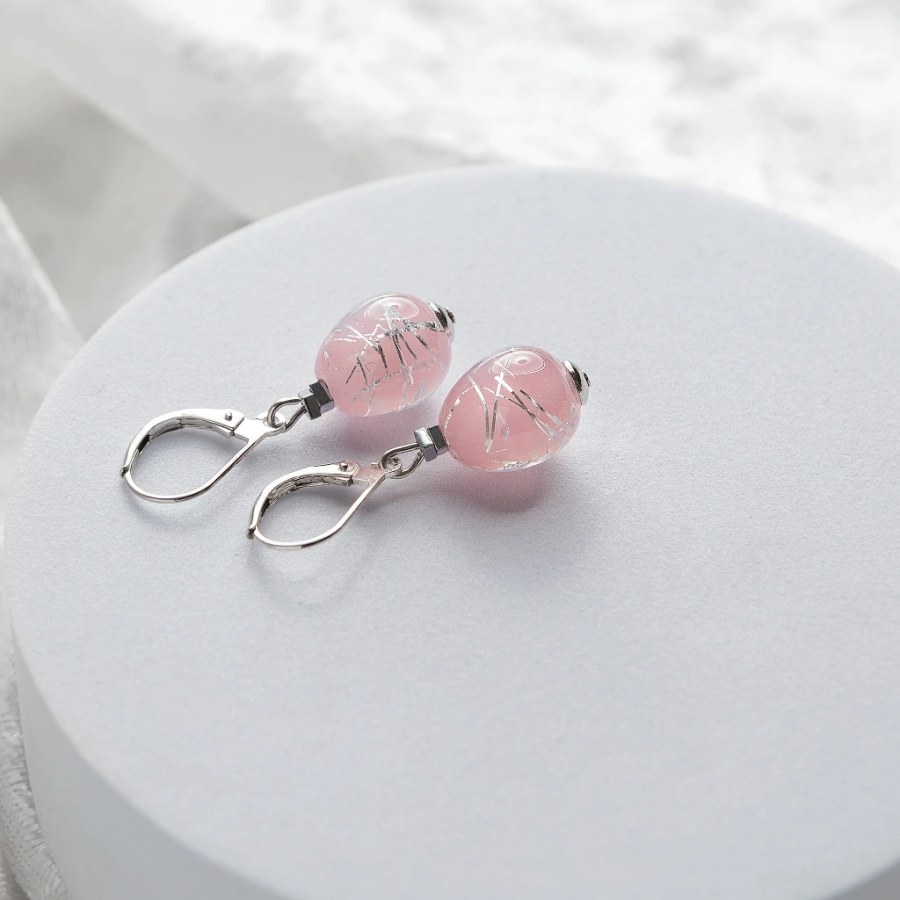Lampglas Náušnice Soft Pink Nude s&nbsp;ryzím stříbrem ENM5/AG/RHO - Náušnice Visací náušnice