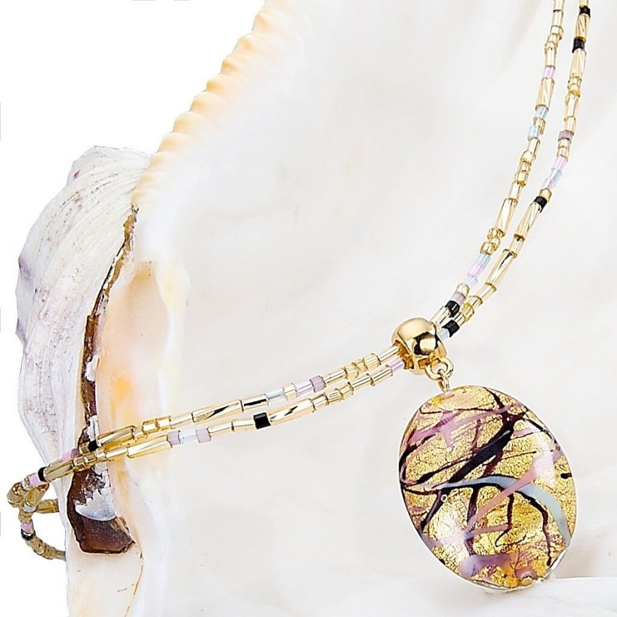 Lampglas Krásný náhrdelník pro ženy Romantic Roots s perlou Lampglas s 24karátovým zlatem NP13 - Náhrdelníky