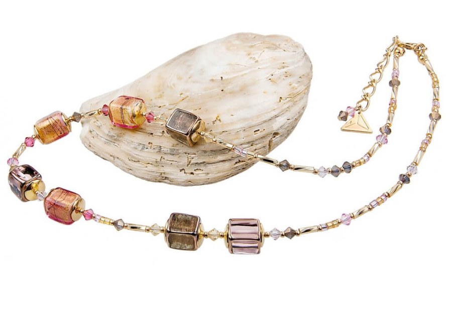 Lampglas Luxusní dámský náhrdelník Glowing Desert s 24karátovým zlatem v perlách Lampglas NCU13 - Náhrdelníky