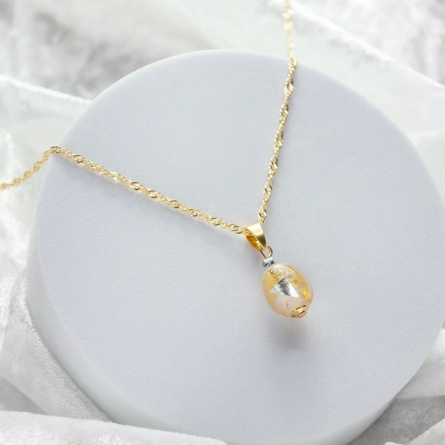 Lampglas Náhrdelník Champagne Nude s&nbsp;24karátovým zlatem a&nbsp;ryzím stříbrem NNM11/AG/POZ 50 cm - Náhrdelníky