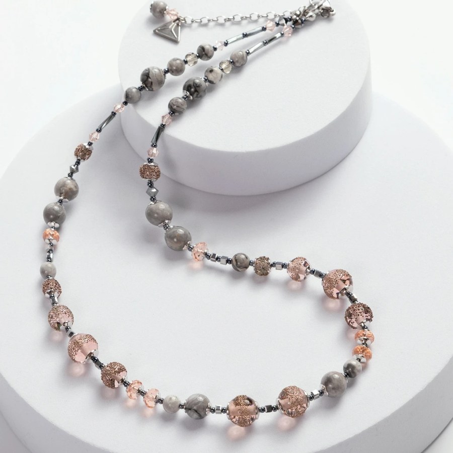 Lampglas Náhrdelník Misty Earth z&nbsp;perel Lampglas a&nbsp;jaspisem Timeless Beauty NTB16 - Náhrdelníky Náhrdelníky s&nbsp;kameny