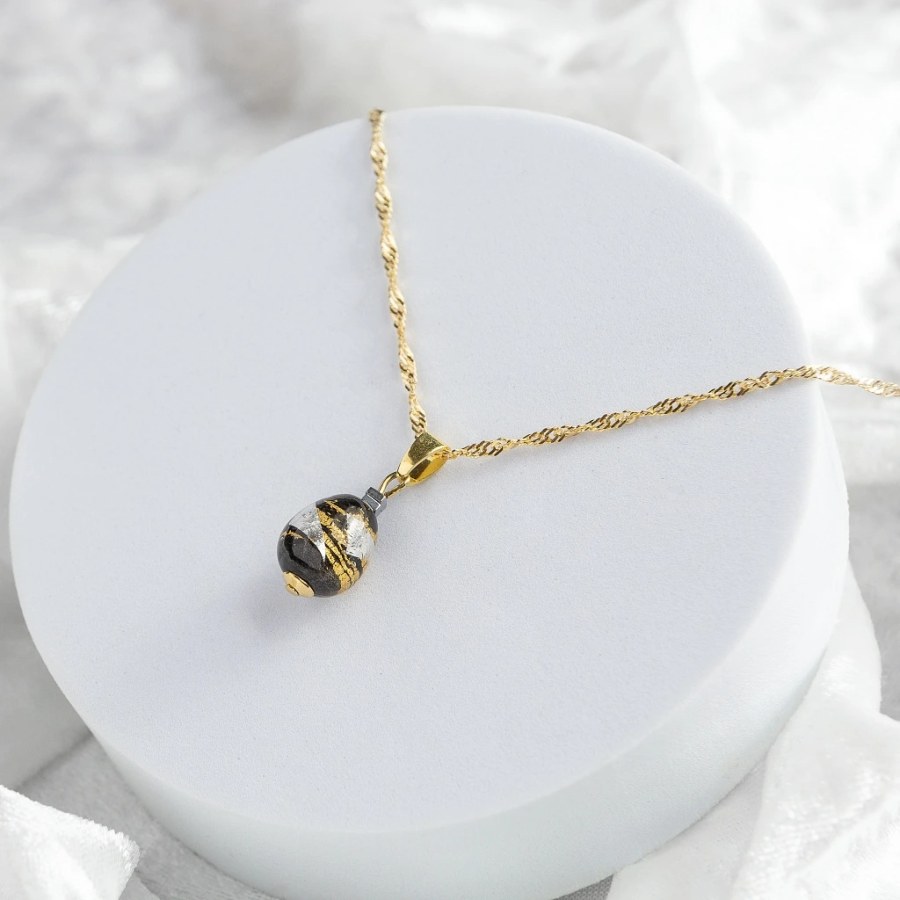 Lampglas Náhrdelník Obsidian Nude s&nbsp;24karátovým zlatem a&nbsp;ryzím stříbrem NNM10/AG/POZ 45 cm - Náhrdelníky