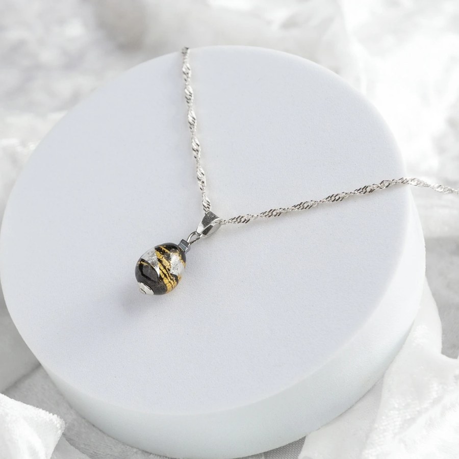 Lampglas Náhrdelník Obsidian Nude s&nbsp;24karátovým zlatem a&nbsp;ryzím stříbrem NNM10/AG/RHO 45 cm - Náhrdelníky