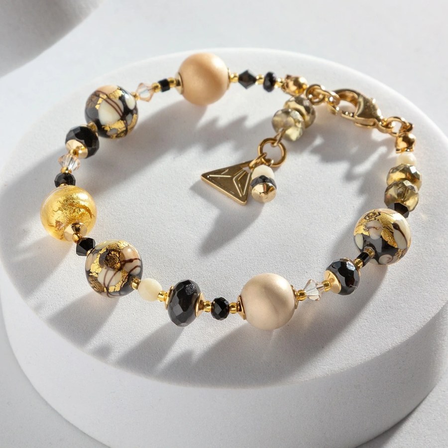 Lampglas Náramek Ivory Flame s&nbsp;24karátovým zlatem v&nbsp;perlách Lampglas BP52 - Náramky Korálkové náramky