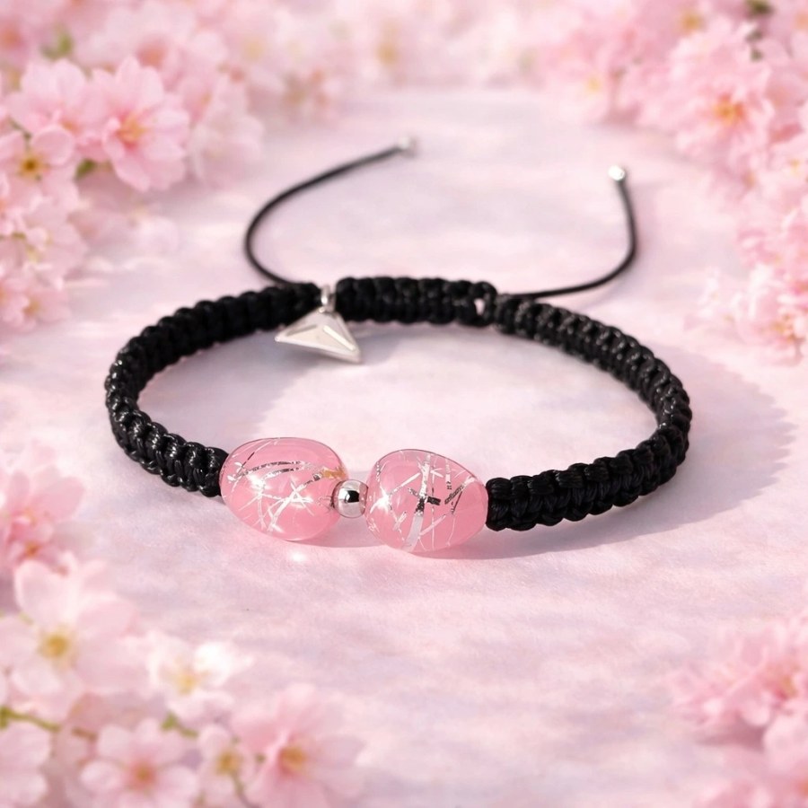 Lampglas Náramek Soft Pink Nude s&nbsp;ryzím stříbrem v&nbsp;perlách Lampglas BNM5/TEX/CHI - Náramky Textilní náramky