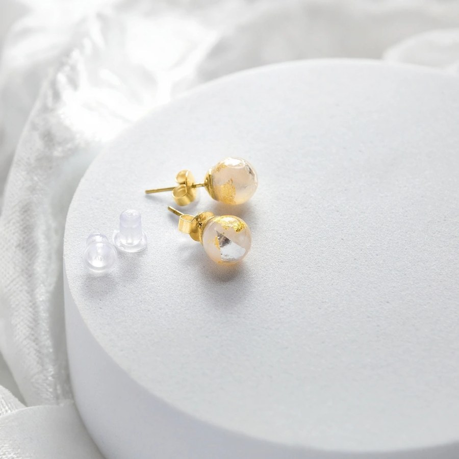 Lampglas Náušnice Champagne Nude s 24karátovým zlatem a ryzím stříbrem ENM11/AG/POZ-PU